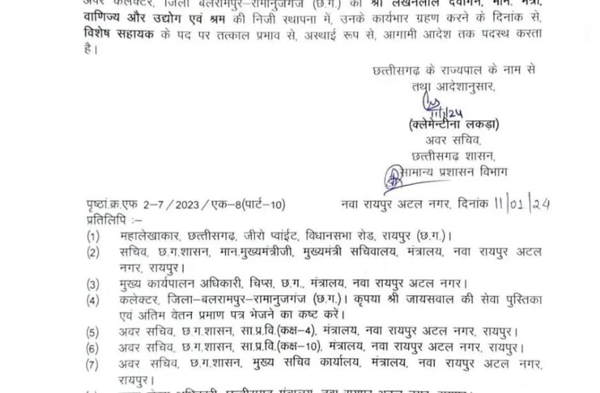 अपर कलेक्टर भागवत जायसवाल बने मंत्री लखनलाल देवांगन के विशेष सहायक, 2014 बैच के हैं डिप्टी कलेक्टर