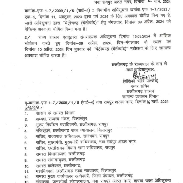 चेट्रीचंड्र महोत्सव पर अब 10 अप्रैल को रहेगी सरकारी छुट्टी, आदेश में संशोधन