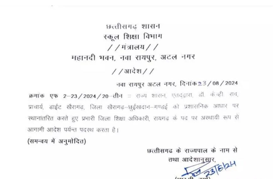 DEO पोस्टिंग: डाईट प्राचार्य को बनाया गया जिला शिक्षा अधिकारी, जारी हुआ आदेश