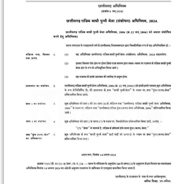 राजिम पुन्नी मेला का नाम फिर बदला, अब इस नाम से जाना जाएगा, राज्यपाल ने संशोधन विधेयक को दी मंजूरी