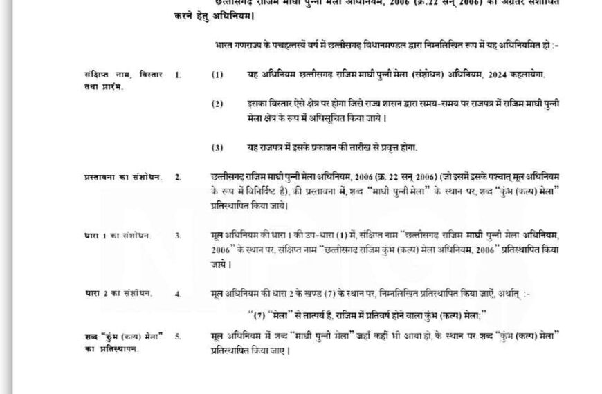 राजिम पुन्नी मेला का नाम फिर बदला, अब इस नाम से जाना जाएगा, राज्यपाल ने संशोधन विधेयक को दी मंजूरी