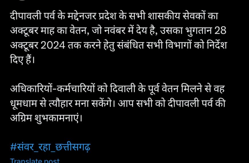 दिवाली से पहले सरकारी कर्मचारियों को मिलेगा वेतन, सीएम साय ने सभी विभागों को दिए निर्देश