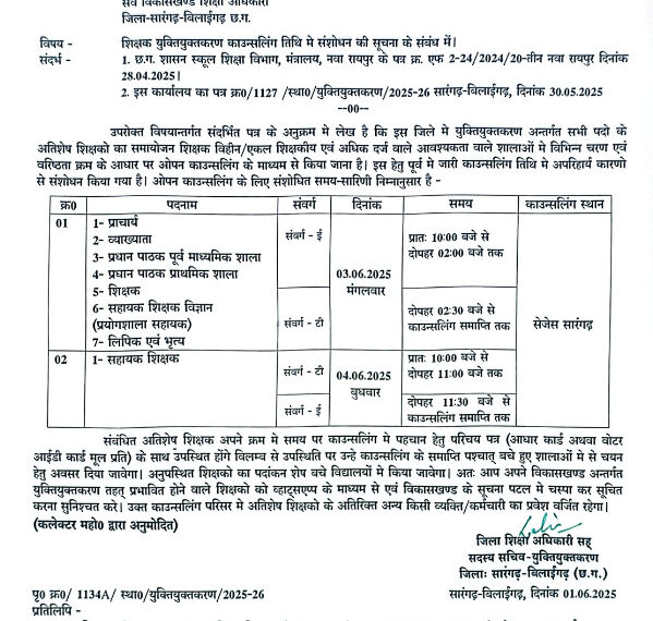 काउंसिलिंग की तारीख बदली: शिक्षकों को आधार कार्ड/वोटर आईडी साथ लाना होगा अनिवार्य