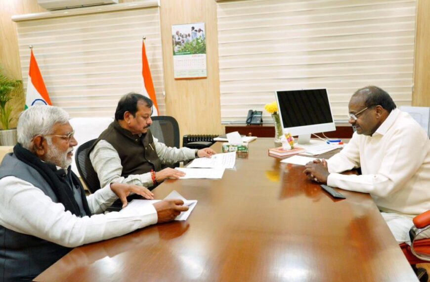 बीएसपी टाउनशिप की समस्याओं पर केंद्रीय इस्पात मंत्री से मिले पूर्व विस अध्यक्ष प्रेमप्रकाश पाण्डेय और सांसद विजय बघेल