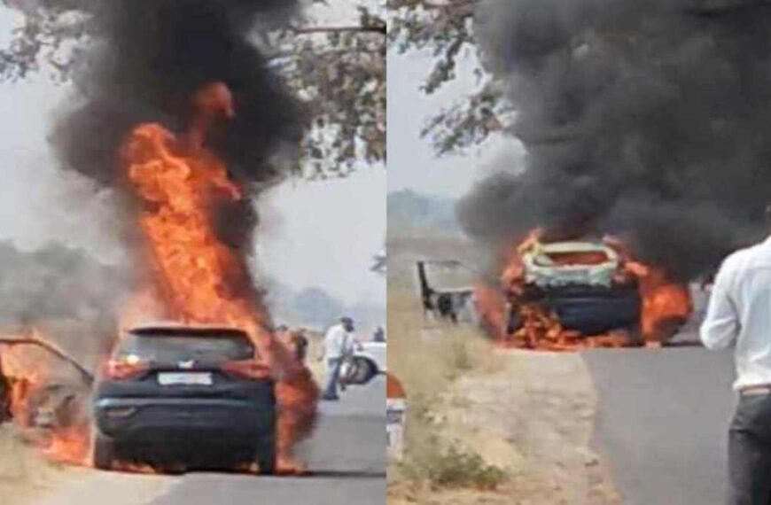 BJP मंडल अध्यक्ष की कार में लगी भीषण आग, डिप्टी सीएम के कार्यक्रम में जाते वक्त रास्ते में हुआ हादसा